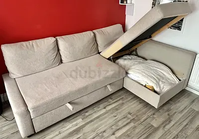 Beige L-Shaped Sofa Bed with Integrated Storage