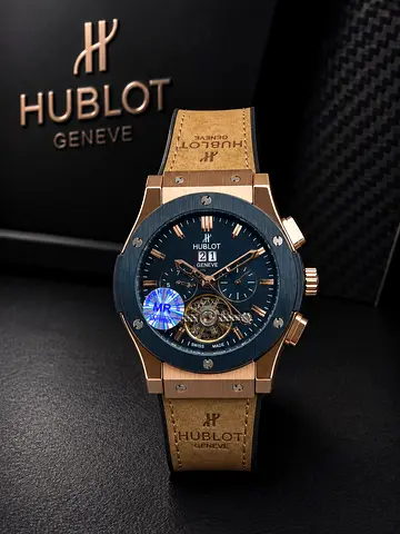 Hublot Geneve Men's Chronograph Tourbillon Watch - Rose Gold Case, Blue Dial