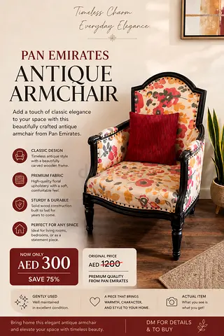 Antique-style Floral Armchair with Wooden Frame - Gently Used