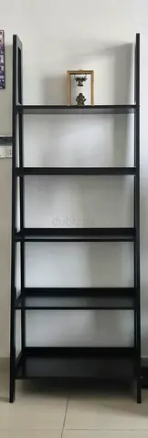 Black 5-Tier Leaning Shelf Unit - Good Condition