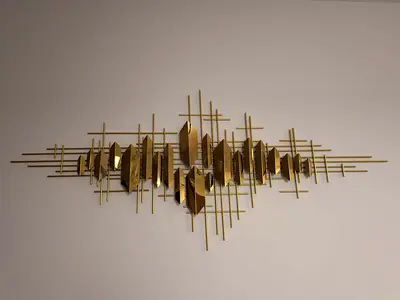 Large Gold Metal Wall Sculpture — Geometric Abstract Decoration
