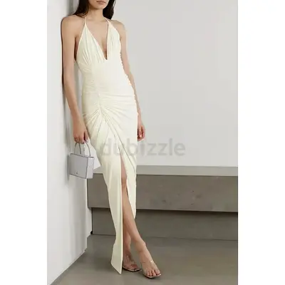 ALEXANDRE VAUTHIER DRAPED HALTER MAX GOWN IVORY FR 38