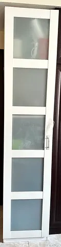 Slim Tall White Bathroom/Storage Cabinet with Frosted Glass Door