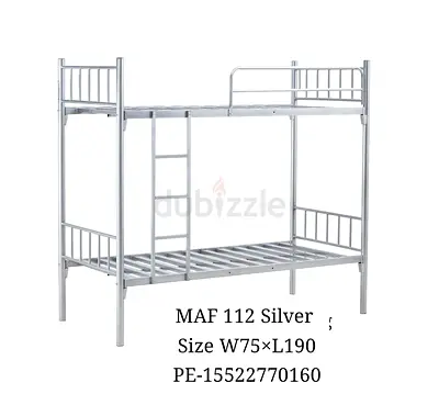 Metal Bunk Bed - Silver Double Decker, Size 75 x 190 cm