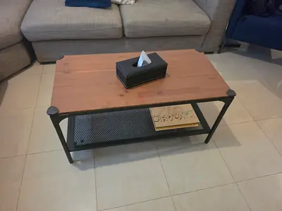 Wood and Metal Coffee Table with Lower Shelf - Good Condition
