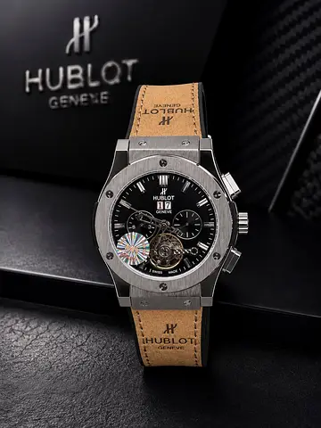 Hublot Geneve Men's Stainless Steel Automatic Watch with Leather Strap