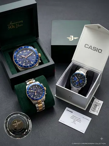 Lot of 2 Men's Watches — Blue Dial Chronograph Collection (Casio + Jowissa)