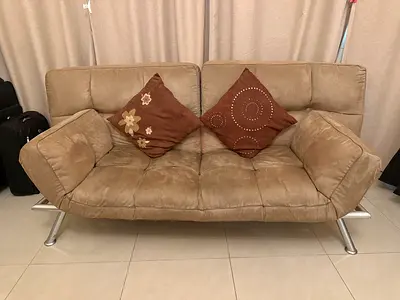 Beige Convertible Sofa Bed / Futon in Good Condition