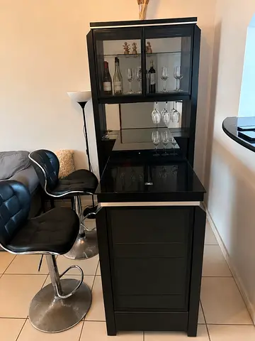 Modern Home Bar Cabinet Set with two bar chairs