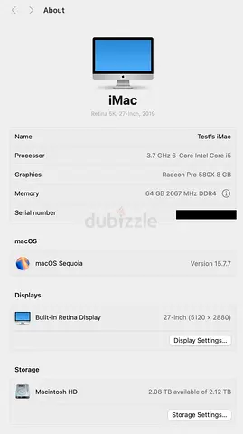 27” Retina 5K iMac 2019 | 64GB RAM | 2TB