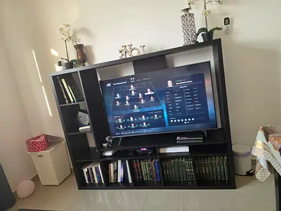Black Entertainment Center / TV Unit with Shelves without TV - Good Condition