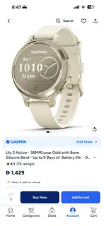 Garmin Lily 2 Active - 38mm Lunar Gold with Bone Silicone Band (Like New)