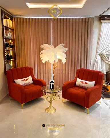 Pair of Rust Orange Accent Armchairs with Gold Legs