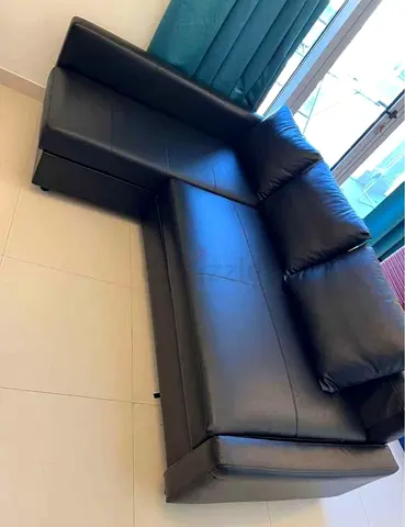 Black L-Shaped Leather Sofa bed
