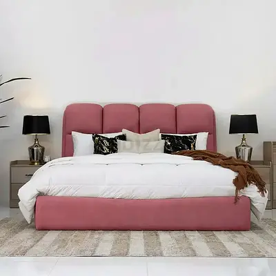 Curved soft thick headboard pink velvet queen bed
