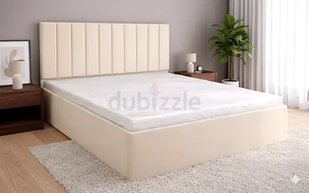 Beige Upholstered Double Bed with mattress - brand new