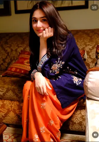 Navy Embroidered Kurta with Orange Palazzo - Good Condition