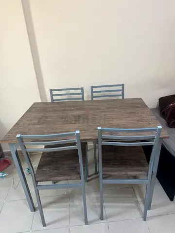 Wooden Top Dining Table with 4 Metal Chairs - Compact