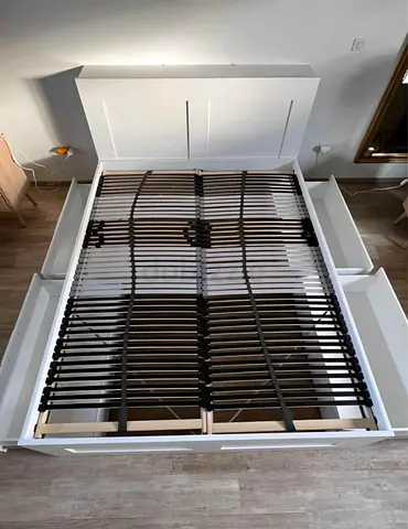 IKEA White BRIMNES Double Storage Bed with IKEA Mattress 140 x 200 cm