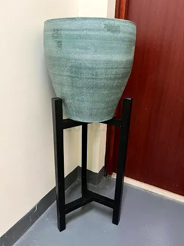 Tall Ceramic Plant Pot with Black Wooden Stand