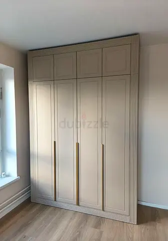 Elegant Four Door Fitted Wardrobe in Beige with Gold Handles