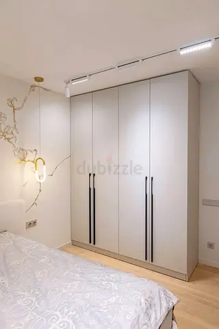 Modern Four Door Wardrobe with Long Black Handles