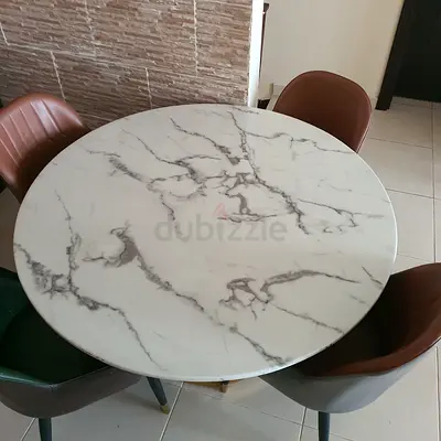 Round Marble-Top Dining Table with 4 Chairs - Good Condition