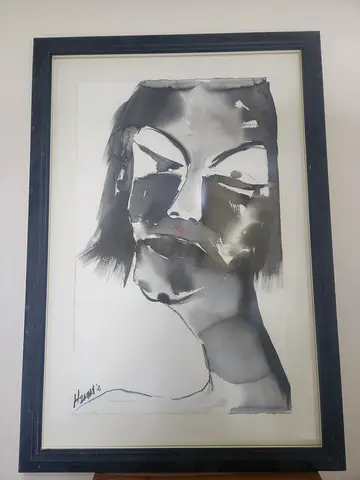 ​Original Signed Ink Wash Portrait Artwork by H. Zaman (Large Framed Original)