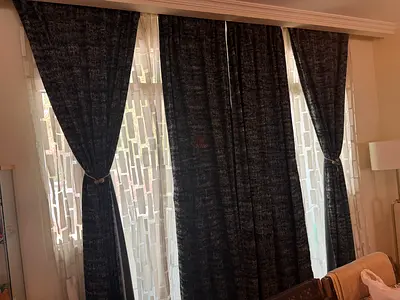 IKEA (4+4+4+4 panels) Dark textured blackout curtains +white liners +curtain rods- MUST SELL TODAY