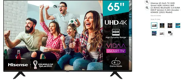 Hisense 65" UHD 4K Smart TV - 65A6G (Good Condition)