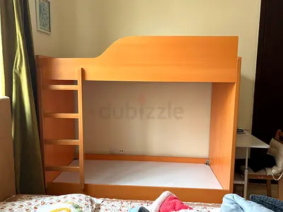 Solid Wooden Bunk Bed Frame (Single over Single) - Good Condition with drawers