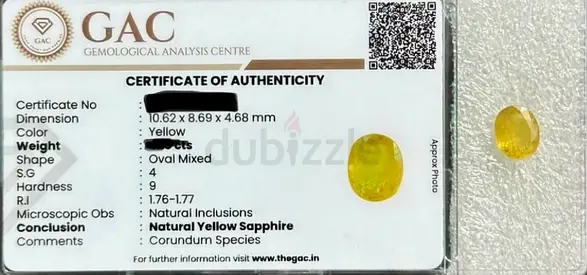 Natural Yellow Sapphire Oval 10.62 x 8.69 x 4.68 mm with GAC Certificate