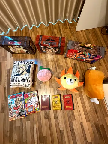 One Piece Collection (Manga boxes 1 3 4, plushies/pillows, color walk book , framed art pic, etc)