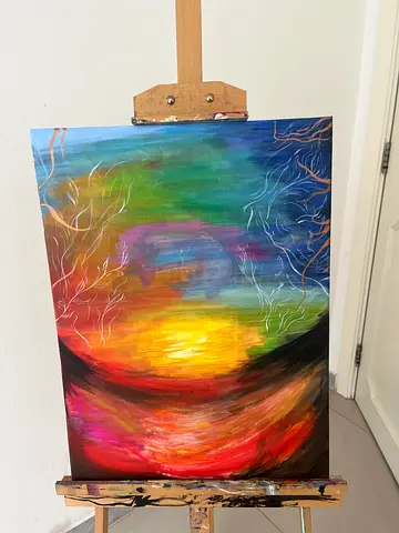 Original hand-painted landscape Abstract Rainbow Landscape Painting on Canvas
