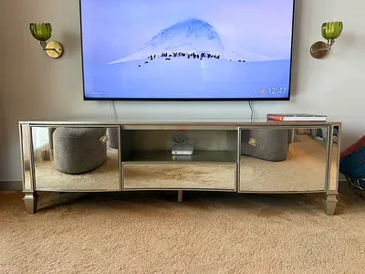 Mirrored TV Console / Entertainment Unit - 2 Door with Open Shelf