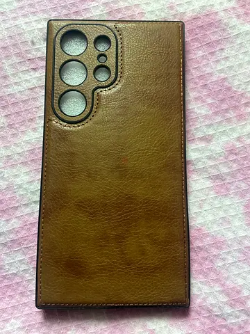 Brown leather flip wallet case with camera cutout (fits for Galaxy S24 Ultra phone)