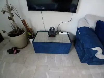 Blue fabric center table ottoman / bench in good condition