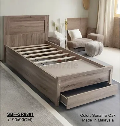 Single Bed Frame with Under-Bed Drawer - Sonama Oak (190x90cm)