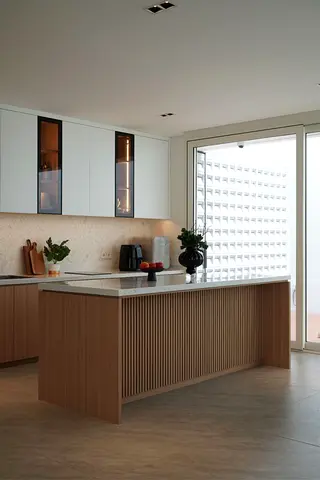 Modern wooden kitchen island with countertop
