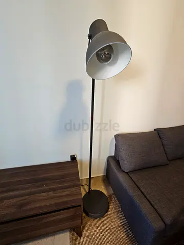 Minimalist black metal floor lamp with adjustable shade and desk study lamp