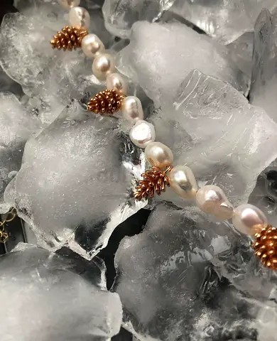 Freshwater pearl necklace with gold-tone bead accents