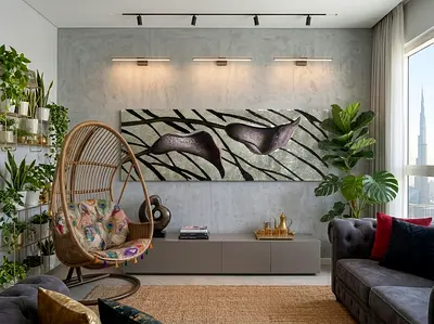 Large hand painted modern abstract wall art panel — metallic finish 150 x 50 cm