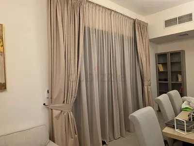 Light Golden Black out Curtains with Chiffon Sheer- Pair (Good Condition) - Measurement 300x285