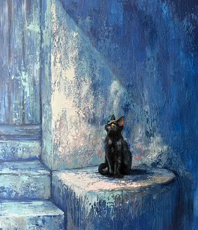 Midnight Observer — Original Textured Artwork 100-120cm