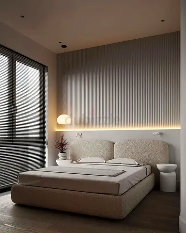Modern Grey Upholstered Bed Frame with Headboard - Queen
