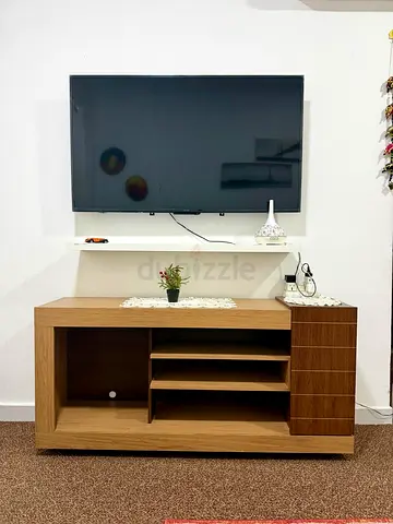 Wooden TV Entertainment Unit with Shelves and Drawers - Good Condition