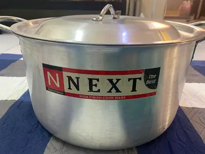 Large NEXT silver aluminum cooking pot with lid - good used condition