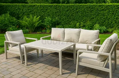 Outdoor 4-Piece Patio Sofa Set with Coffee Table - Light Beige Cushions