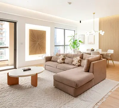 Modern L-shaped Sofa with Chaise in Neutral Beige — Great Condition