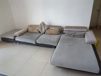 Large L-shaped Fabric Sofa with Chaise - Light Grey